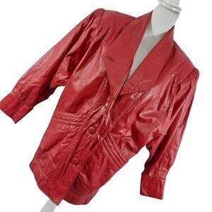 COMINT! LUXE ROUGE RED GENUINE LEATHER PUFF SLEEVE, JEWEL BUTTON JACKET! SZ XS